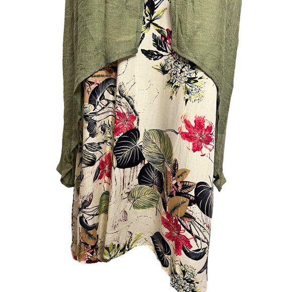 Cream Floral Green Duster Sheath Midi Dress 3XL Country Church Office - Picture 3 of 13